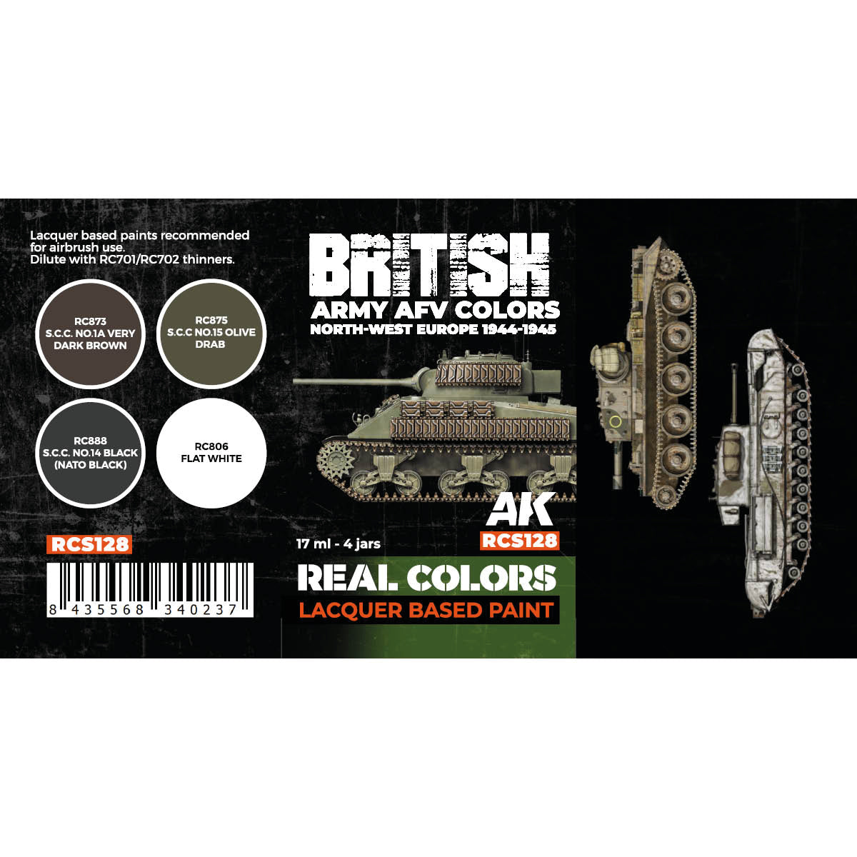 AK Interactive Real Colors - British Army AFV North-West Europe 1944-1945 Set (RCS128) - Loaded Dice