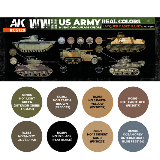 AK Interactive Real Colors - WWII US Army & USMC Camouflage Colors Set (RCS129) - Loaded Dice