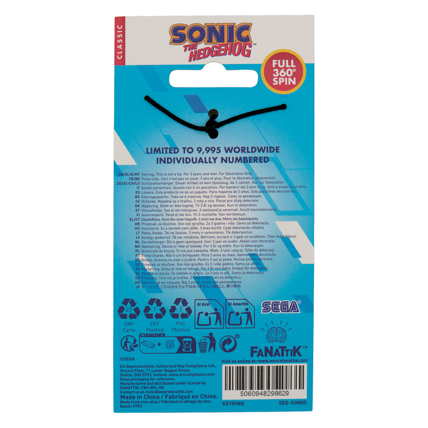 Sonic The Hedgehog – Spinning Keyring - Loaded Dice