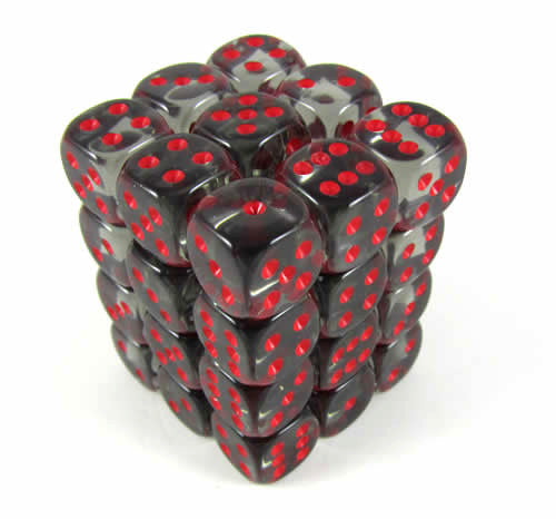 Chessex - Translucent 12mm D6 Dice Block - Smoke with Red - Loaded Dice