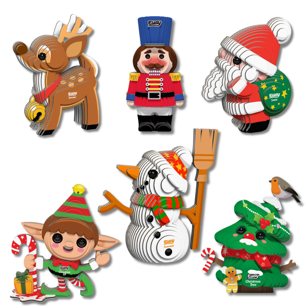 EUGY Christmas Bundle – Santa, Reindeer, Snowman, Elf, Nutcracker and Christmas Tree 3D card kits