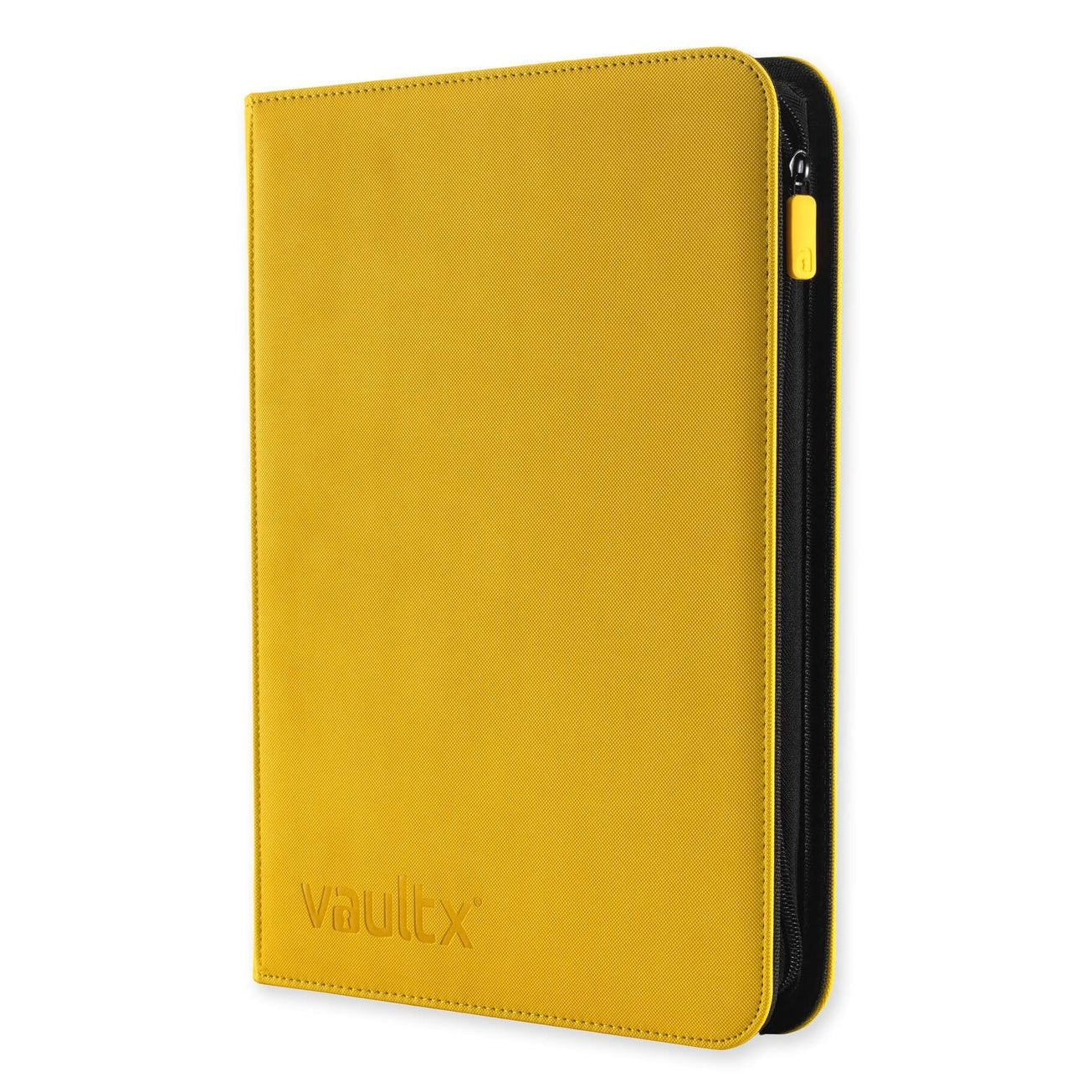 Yellow vaultx binder with black border on a white background, featuring the Vaultx brand.