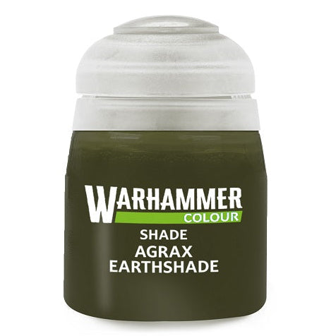 Warhammer Colour Shade Aggrax Earthshade paint can on a white background