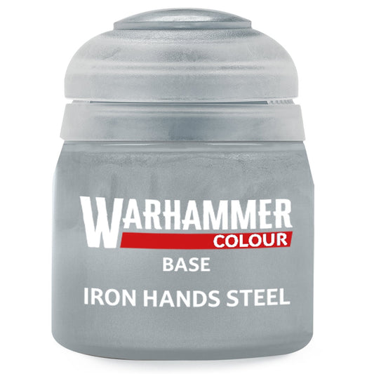 Warhammer Colour paint can labeled 'Iron Hands Steel' on a white background
