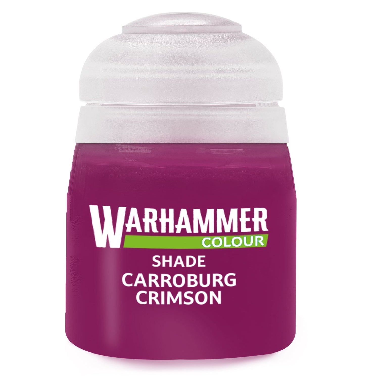 Warhammer Shade Carroburg Crimson paint can on a white background