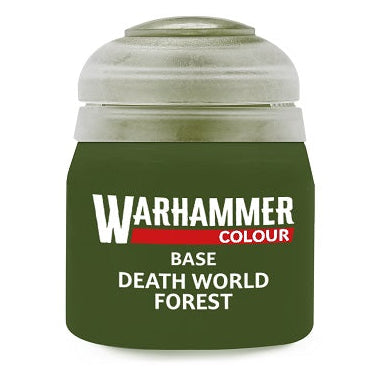 Green paint can labeled 'Warhammer Colour Base Death Guard Green' on a white background