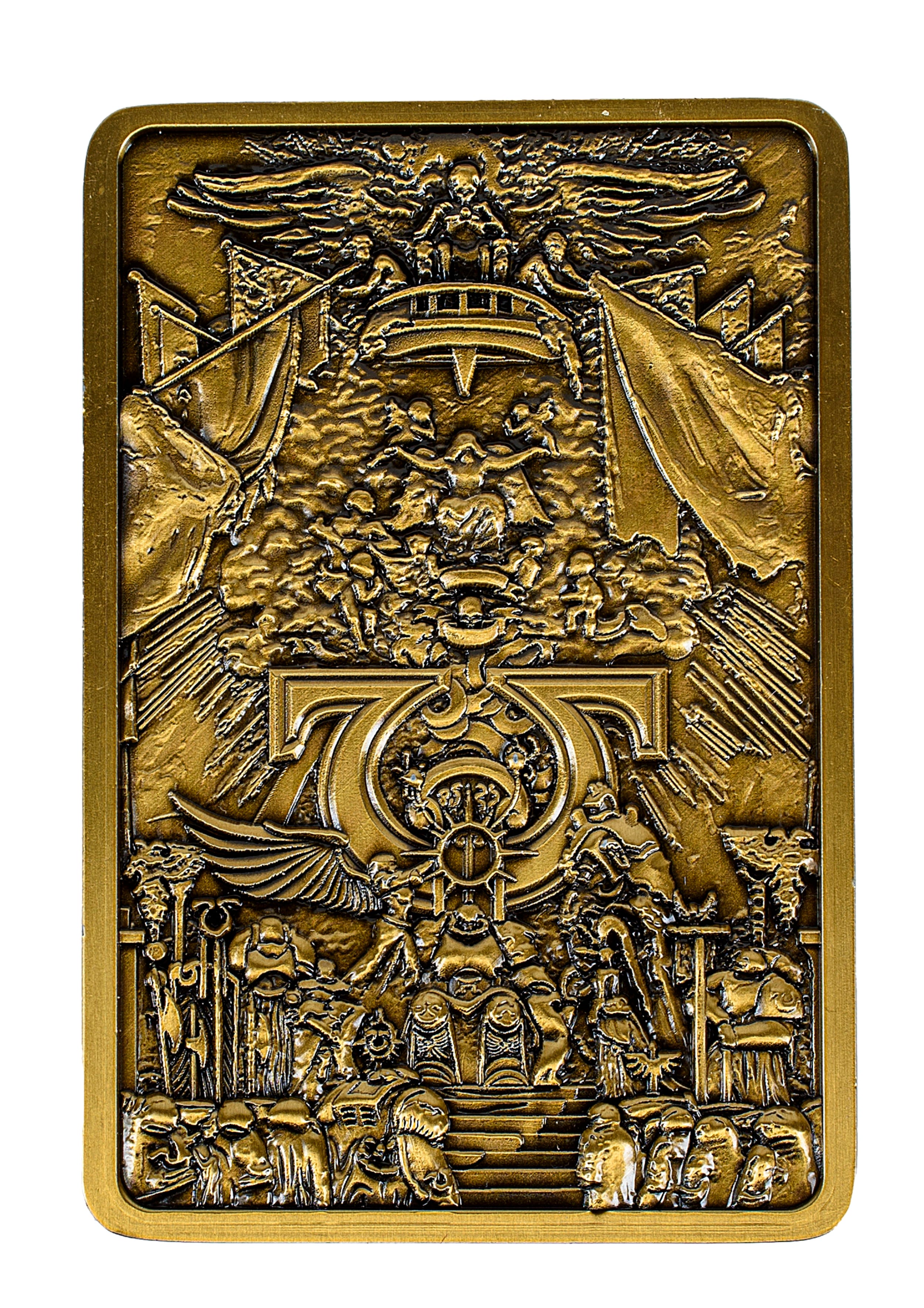 Close-up of the Coronation of Roboute Guilliman gold-coloured embossed ingot