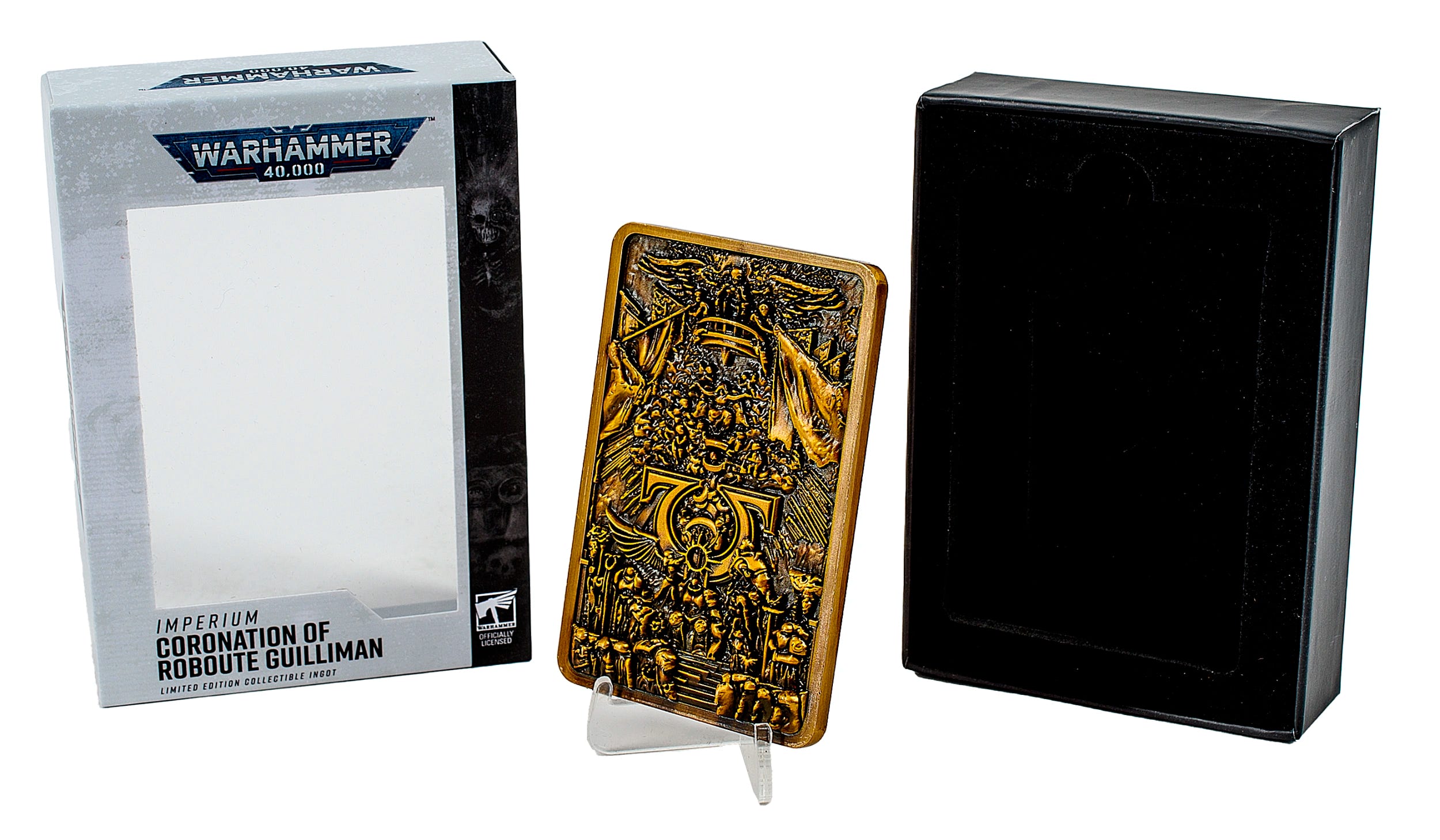 Guilliman's Coronation ingot with display stand, outer sleeve and black presentation box
