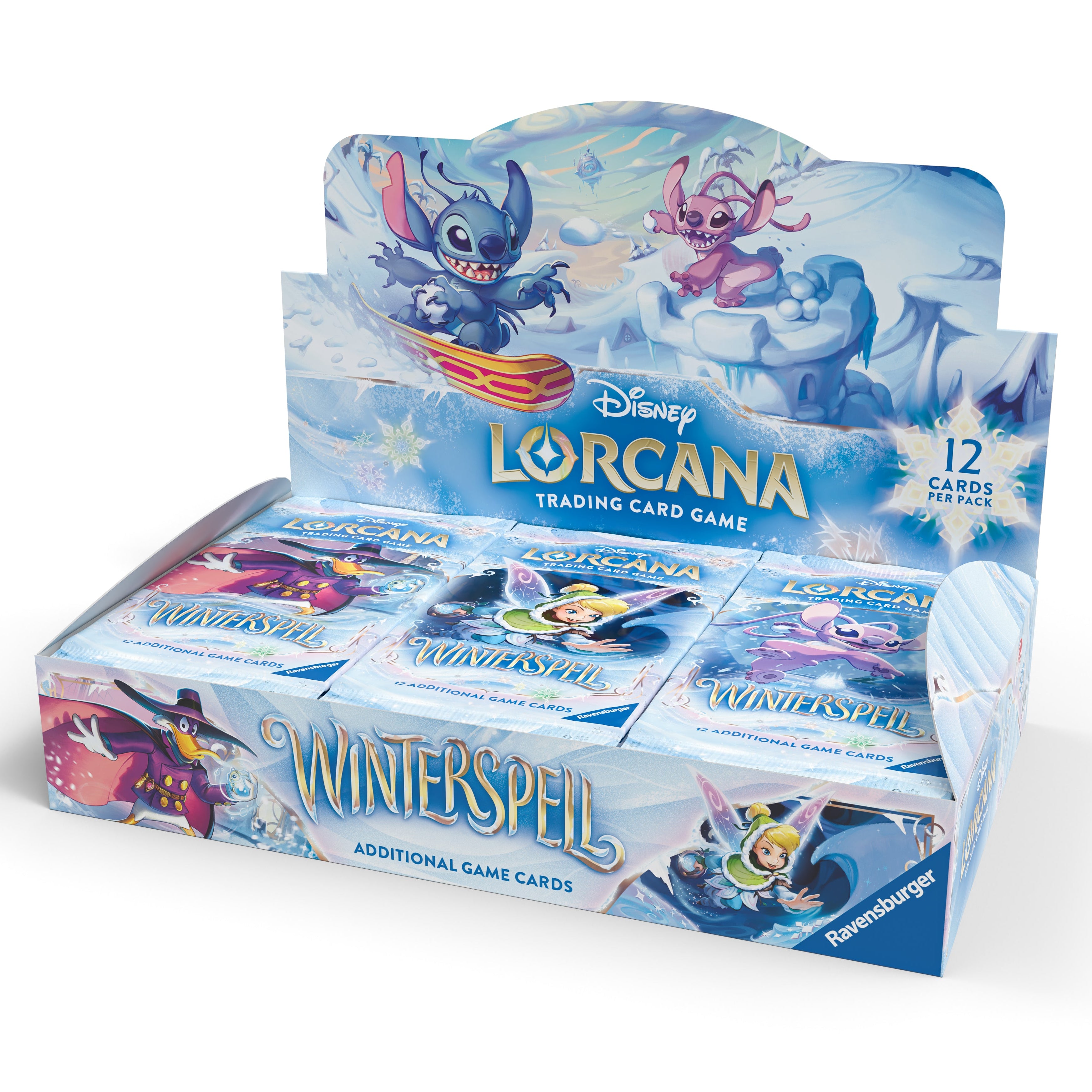 Box of Disney Lorcana trading card game featuring cartoon characters on a white background