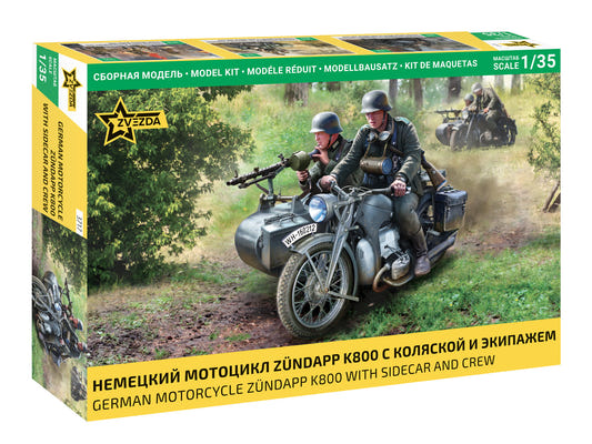 Zvezda 1:35 German WWII Zuendapp K800 Motorcycle with Sidecar & Crew - Z3717
