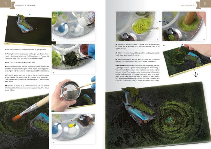Master Modeller Vol. 2 step-by-step spread building a grassy pond scene with brushes and water effects