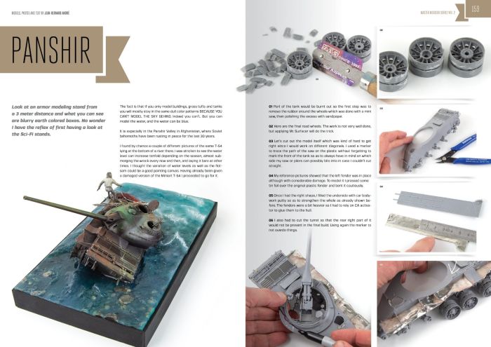 Abteilung 502 Master Modeller Vol. 2 Panshir chapter spread with a tank diorama and build photos
