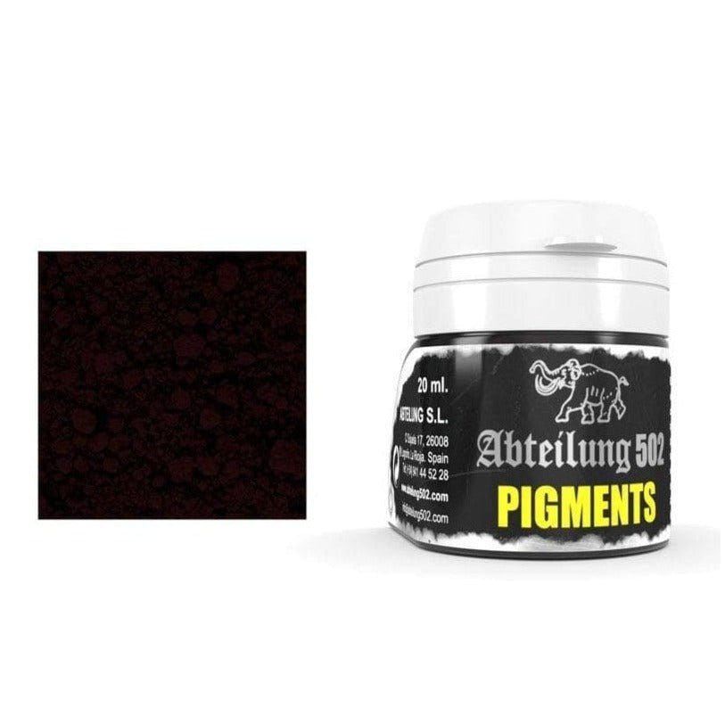 Abteilung 502 Railroad Pigments 20ml jar and a swatch of very dark reddish-brown powder