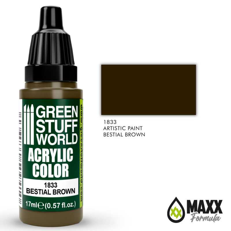 Green Stuff World Acrylic Color Paint - BESTIAL BROWN 17ml - Loaded Dice