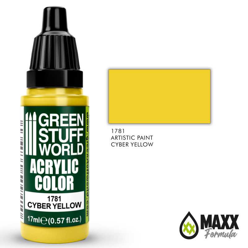 Green Stuff World Acrylic Color Paint - CYBER YELLOW 17ml - Loaded Dice