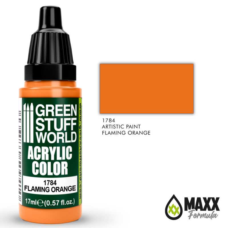 Green Stuff World Acrylic Color Paint - FLAMING ORANGE 17ml - Loaded Dice