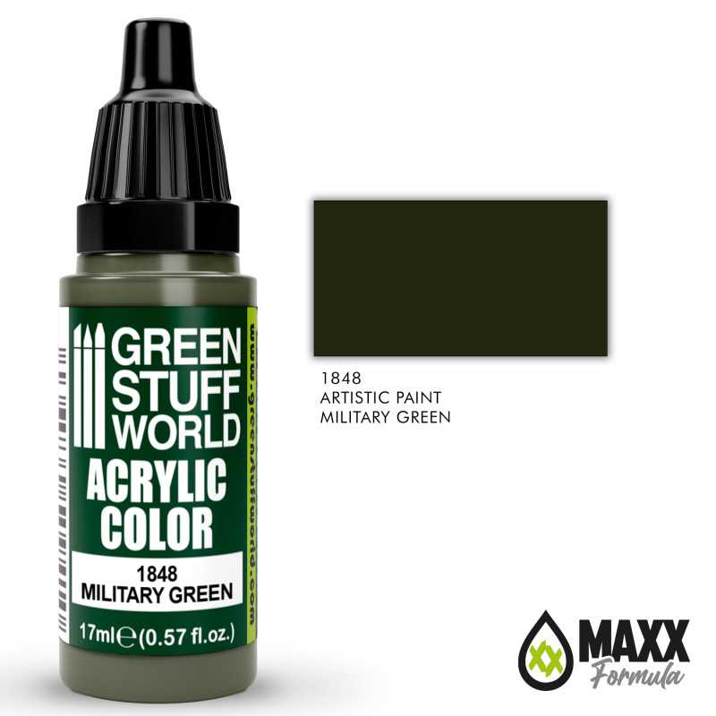 Green Stuff World Acrylic Color Paint - MILITARY GREEN 17ml - Loaded Dice