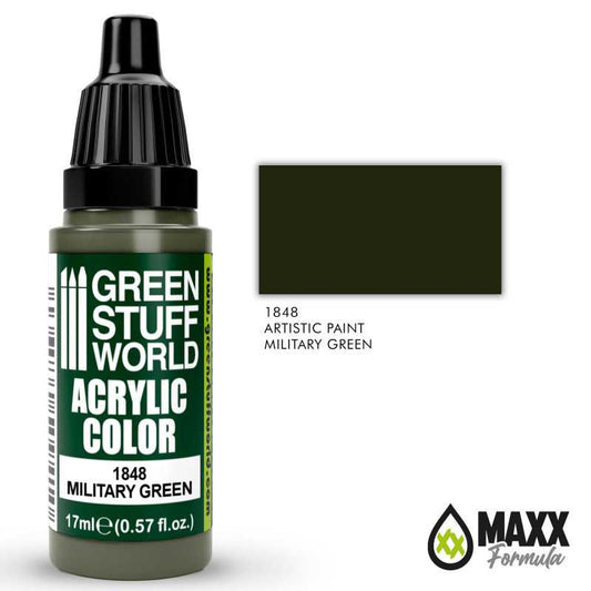 Green Stuff World Acrylic Color Paint - MILITARY GREEN 17ml - Loaded Dice