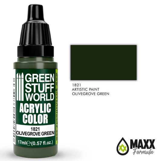 Green Stuff World Acrylic Color Paint - OLIVEGROVE GREEN 17ml - Loaded Dice