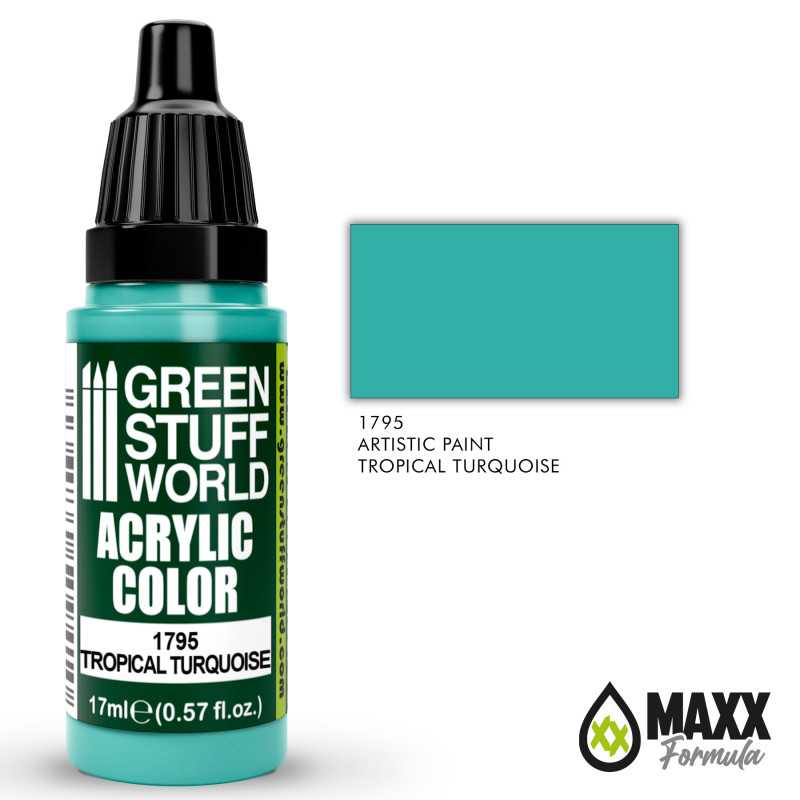 Green Stuff World Acrylic Color Paint - TROPICAL TURQUOISE 17ml - Loaded Dice