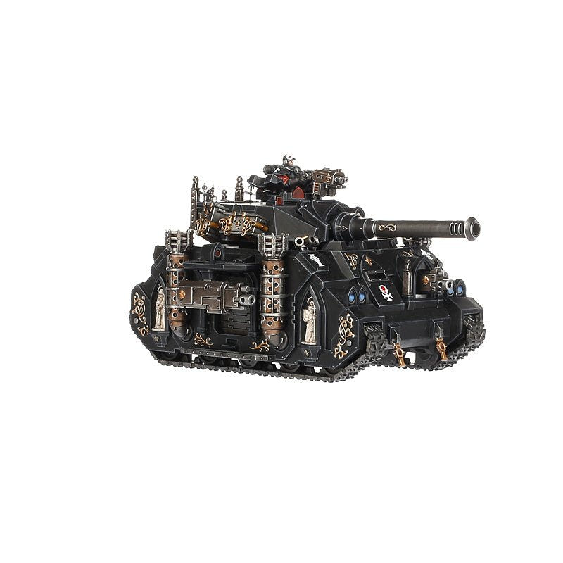 Painted Castigator tank with twin autocannons option, three-quarter side view