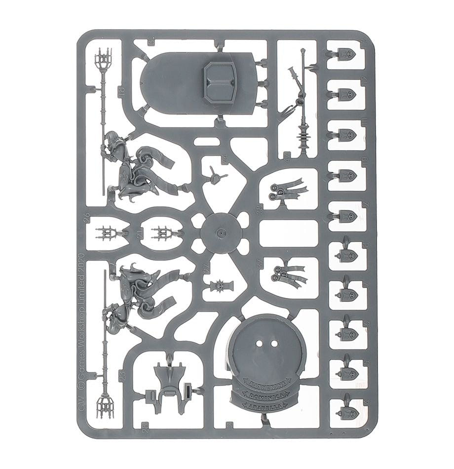 Adepta Sororitas Junith Eruita unpainted plastic sprue, frame 3 of 3