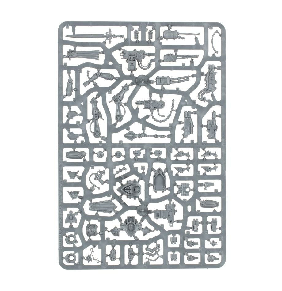 Adepta Sororitas Paragon Warsuits unpainted plastic sprue, frame 1 of 3