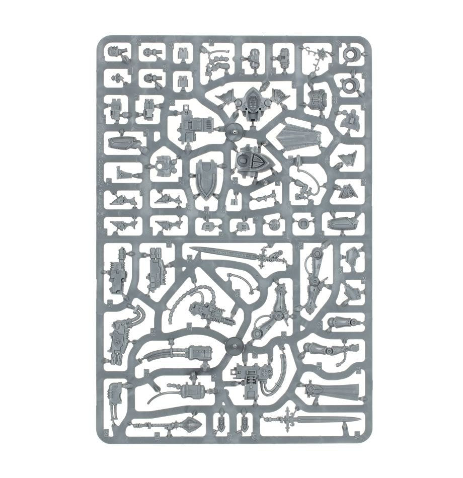 Adepta Sororitas Paragon Warsuits unpainted plastic sprue, frame 2 of 3