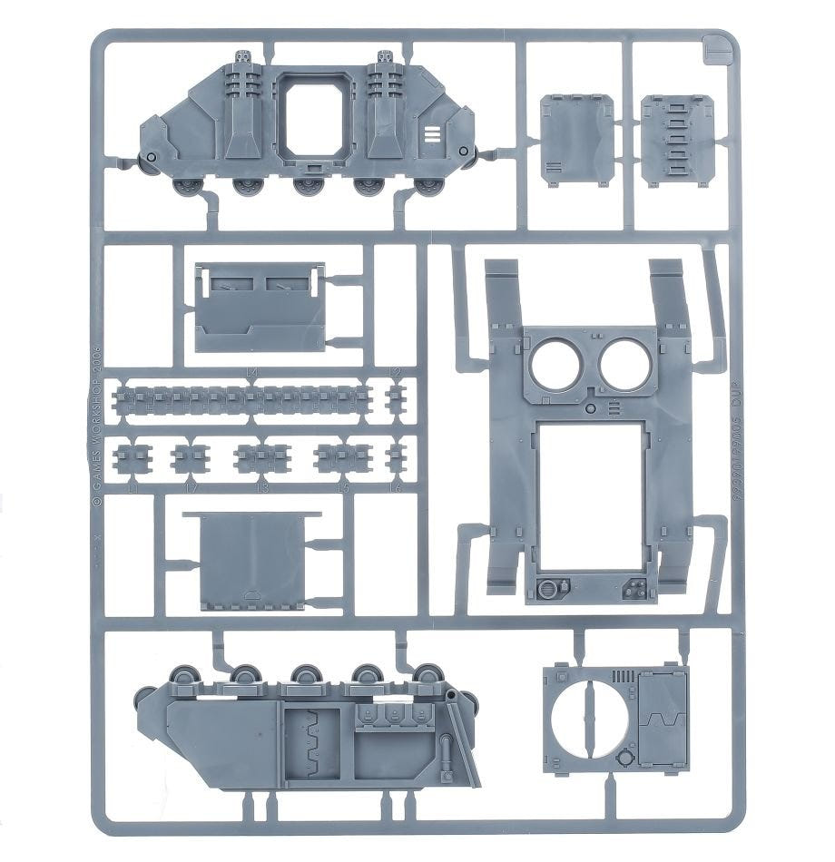 Adepta Sororitas Rhino unpainted plastic sprue, frame 2 of 3