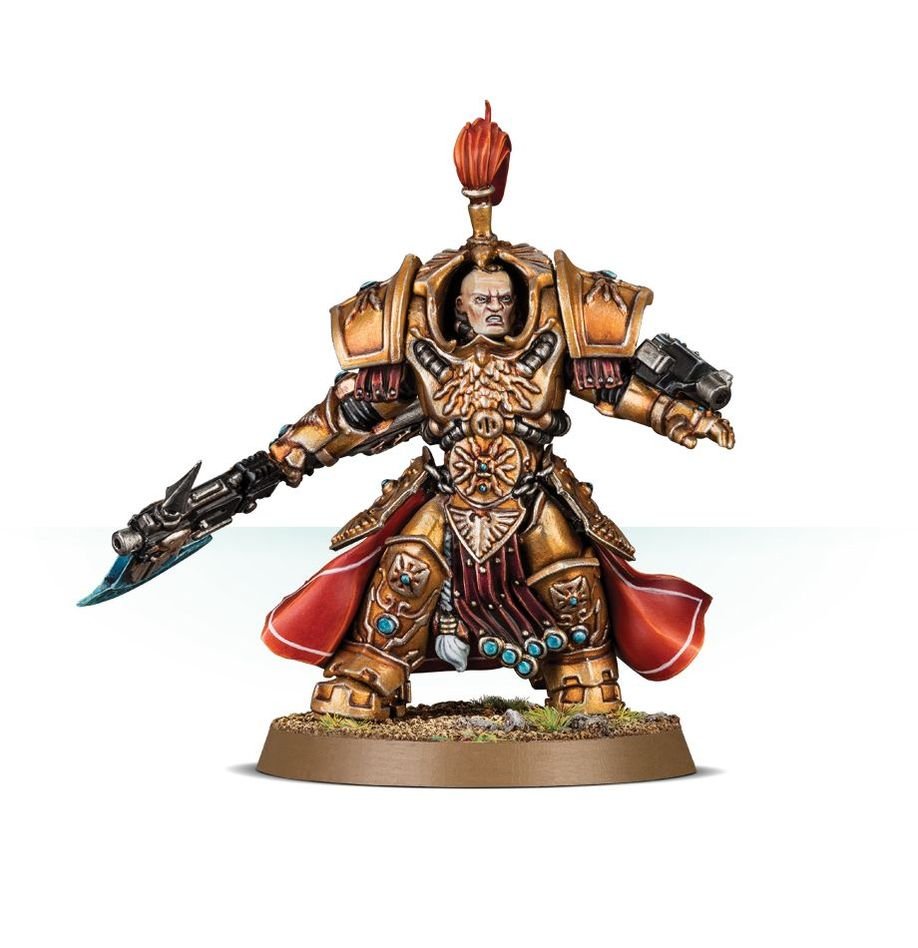 Painted Allarus Custodian with bare head and guardian spear, red cloak