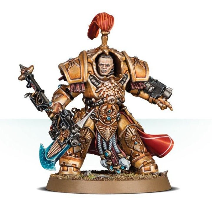 Painted Allarus Custodian with bare head and castellan axe, gold armour, front view