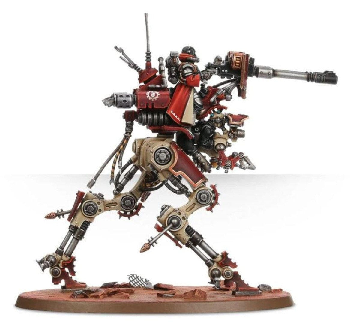 Painted Ironstrider Ballistarius striding forward with twin autocannon, three-quarter view