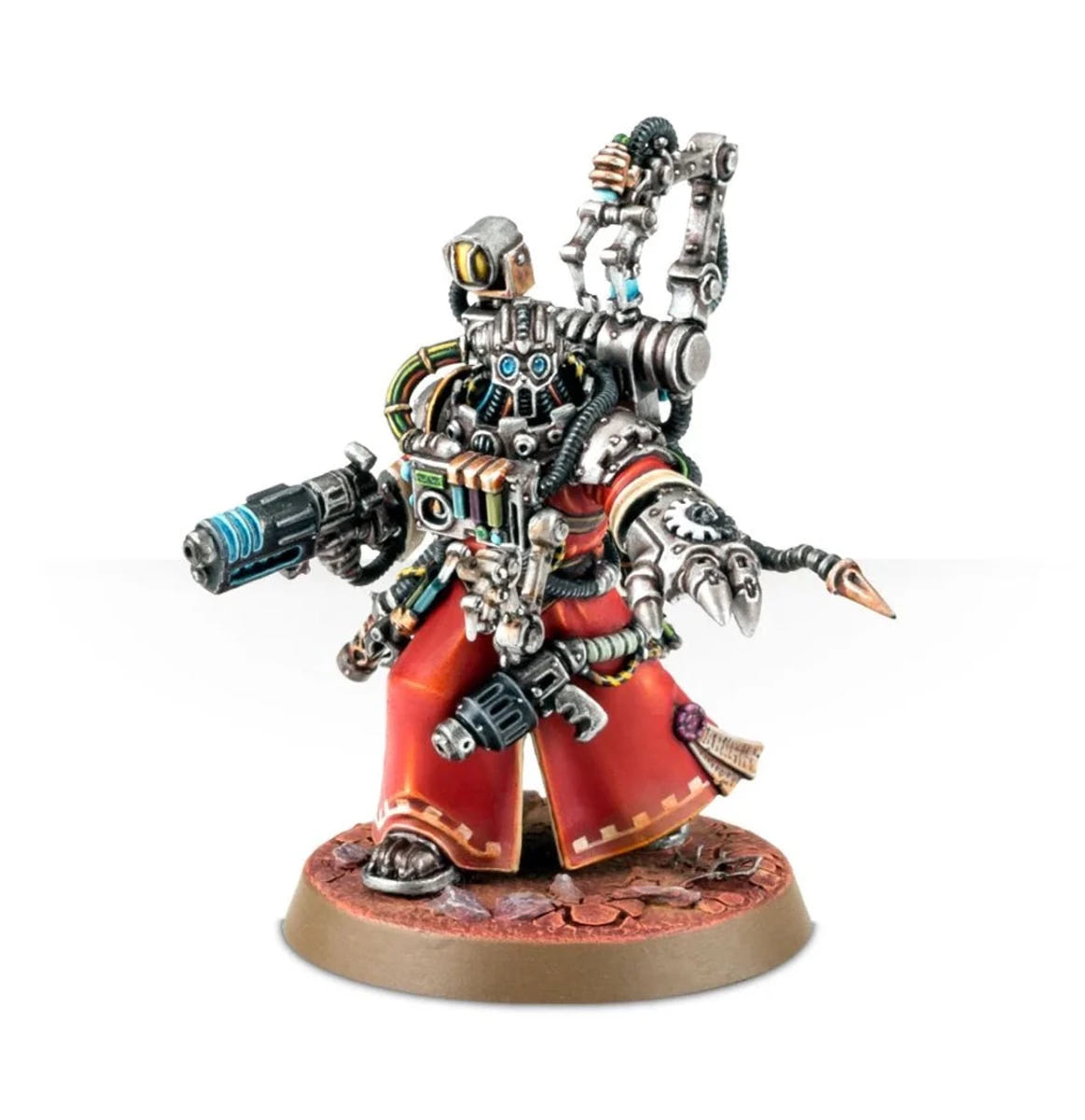 Painted Cybernetica Datasmith in red robes with gamma pistol, dataspike and servo-arm