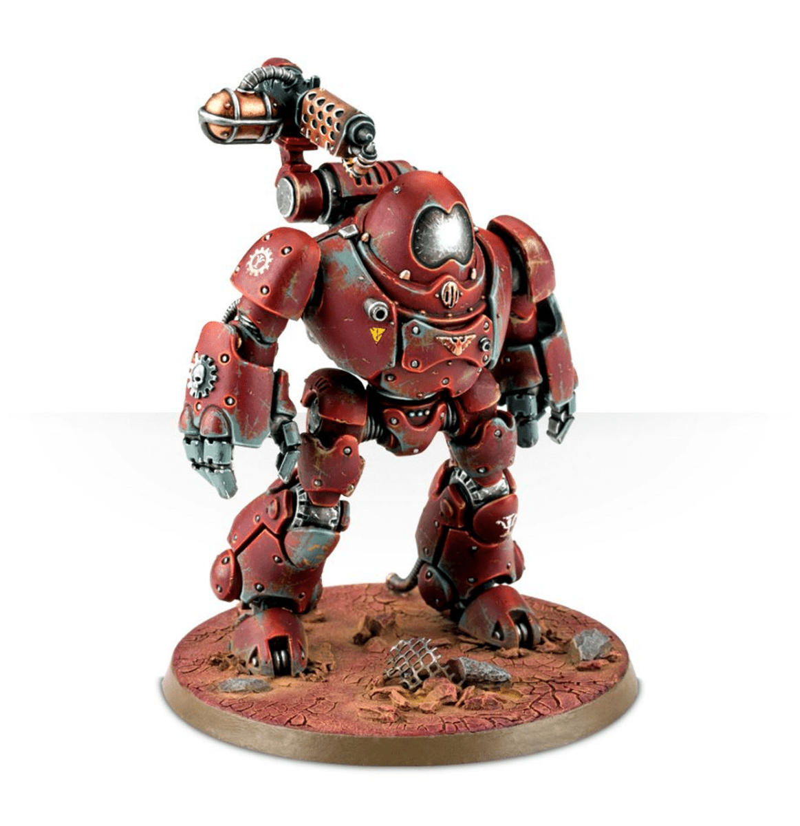 Painted Adeptus Mechanicus Kastelan Robot with power fists and carapace weapon, front view