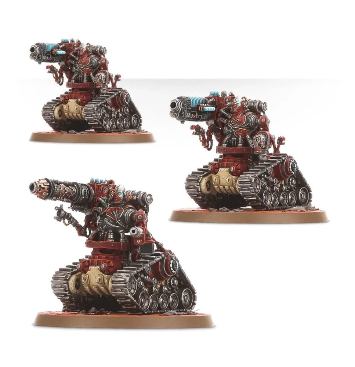 Three painted Kataphron Battle Servitors with alternative weapon loadouts, Adeptus Mechanicus