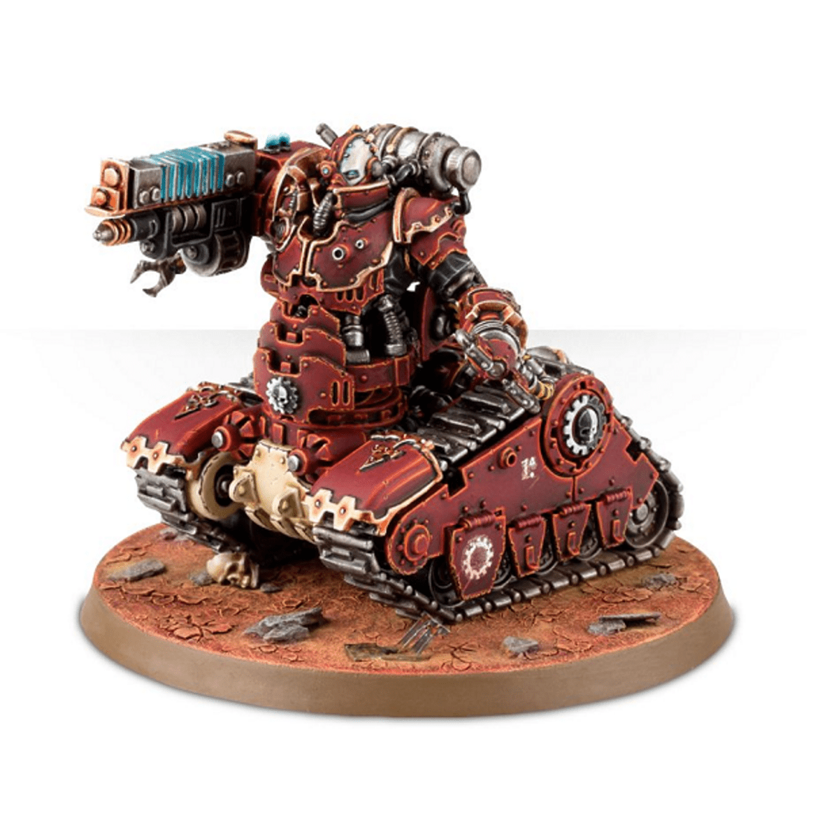 Painted Kataphron Battle Servitor with heavy weapon arm on a red dust base, Adeptus Mechanicus