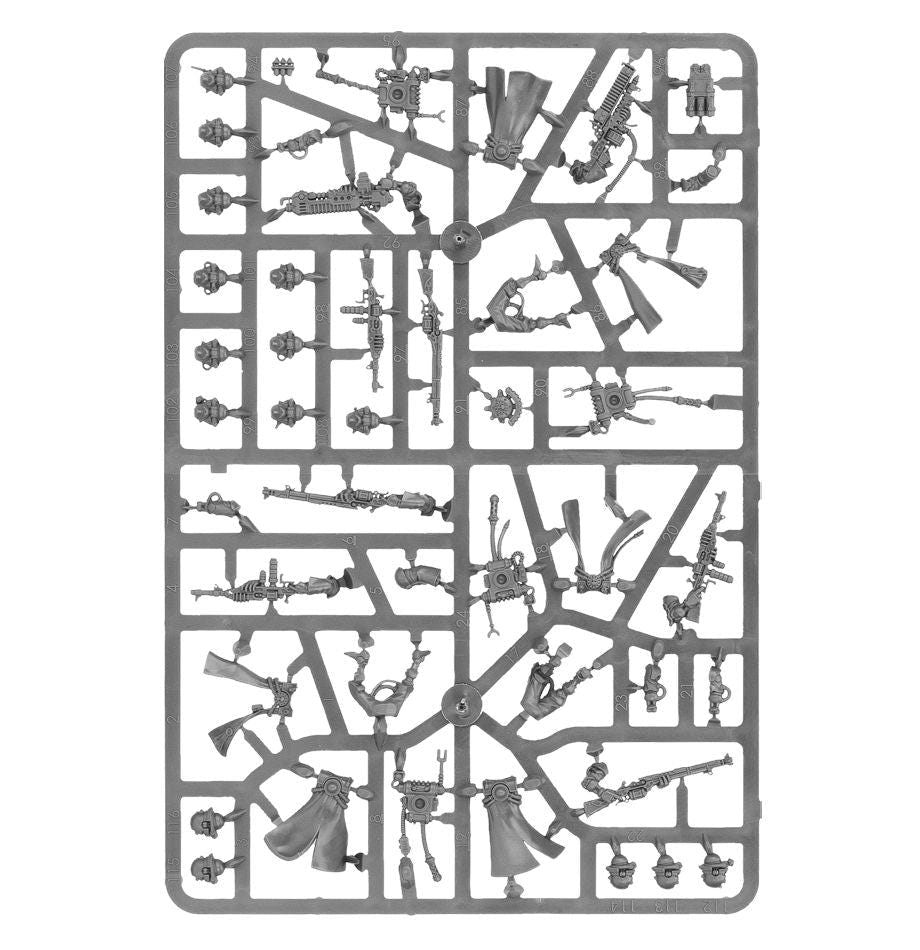 Adeptus Mechanicus Skitarii unpainted plastic sprue, frame 2 of 3