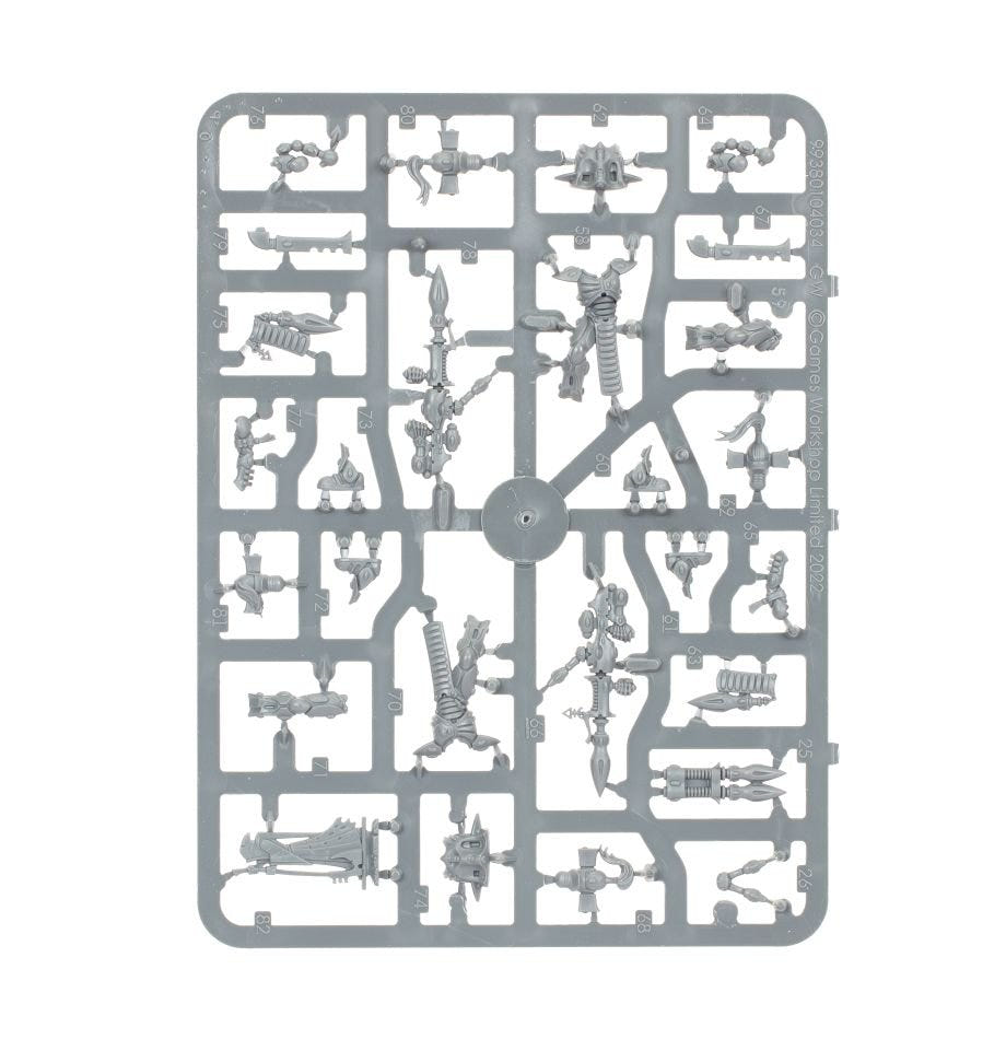 Aeldari Dark Reapers unpainted plastic sprue, frame 1 of 3
