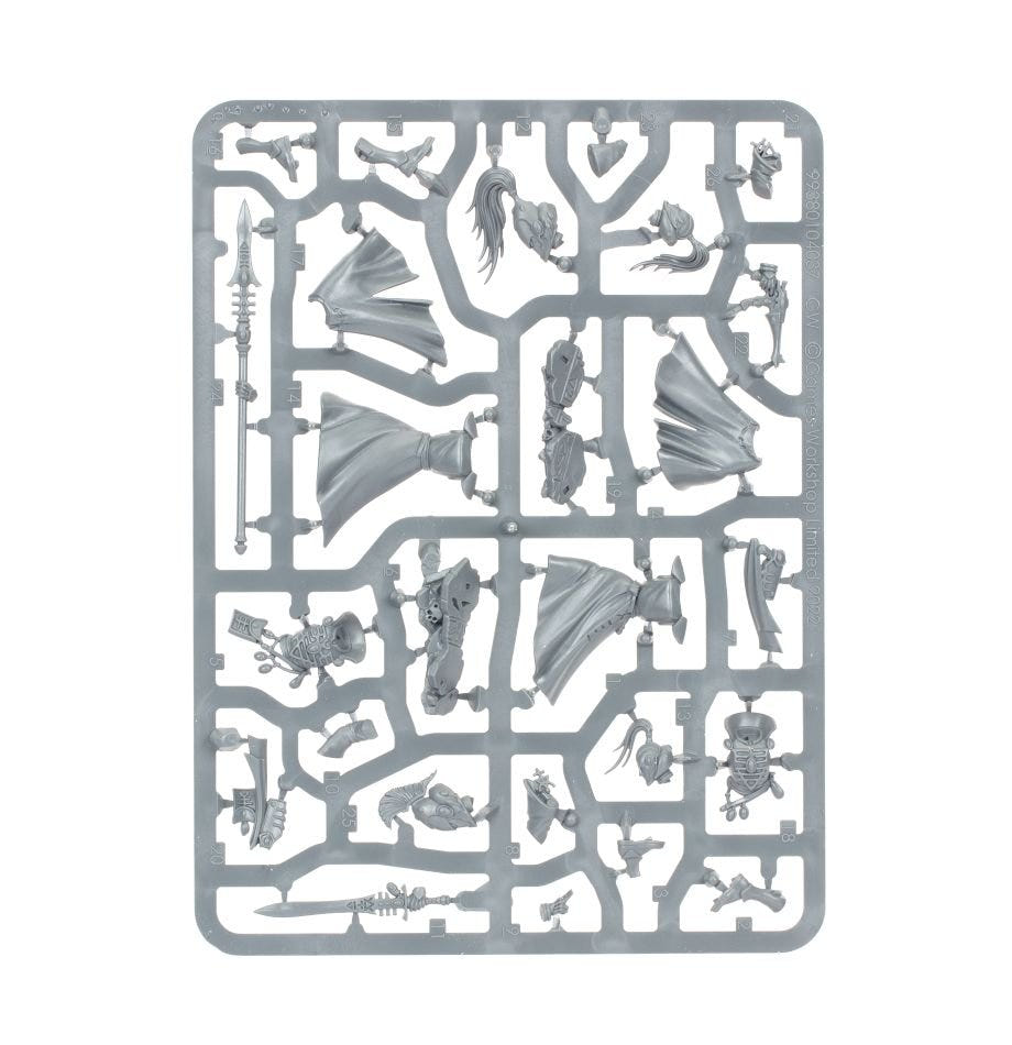 Warhammer 40,000 Aeldari Warlocks unpainted plastic sprue with robes and spears