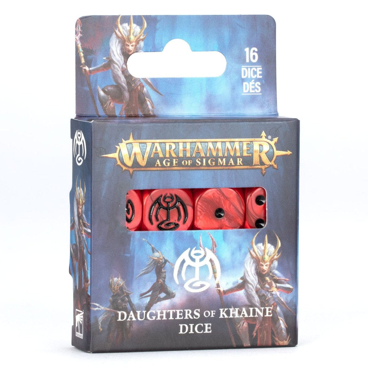 Games Workshop Age of Sigmar Daughters of Khaine 16 dice set in its box