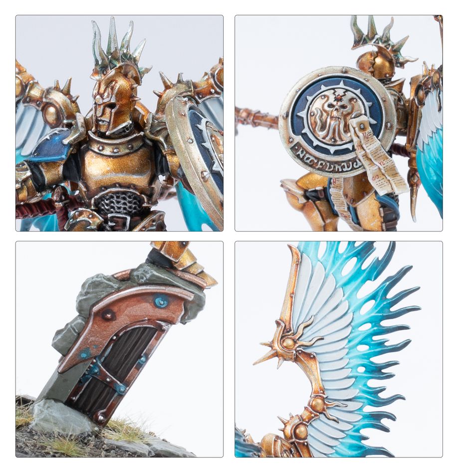 Close-ups of Stormcast Liberators and Prosecutor wings and shields