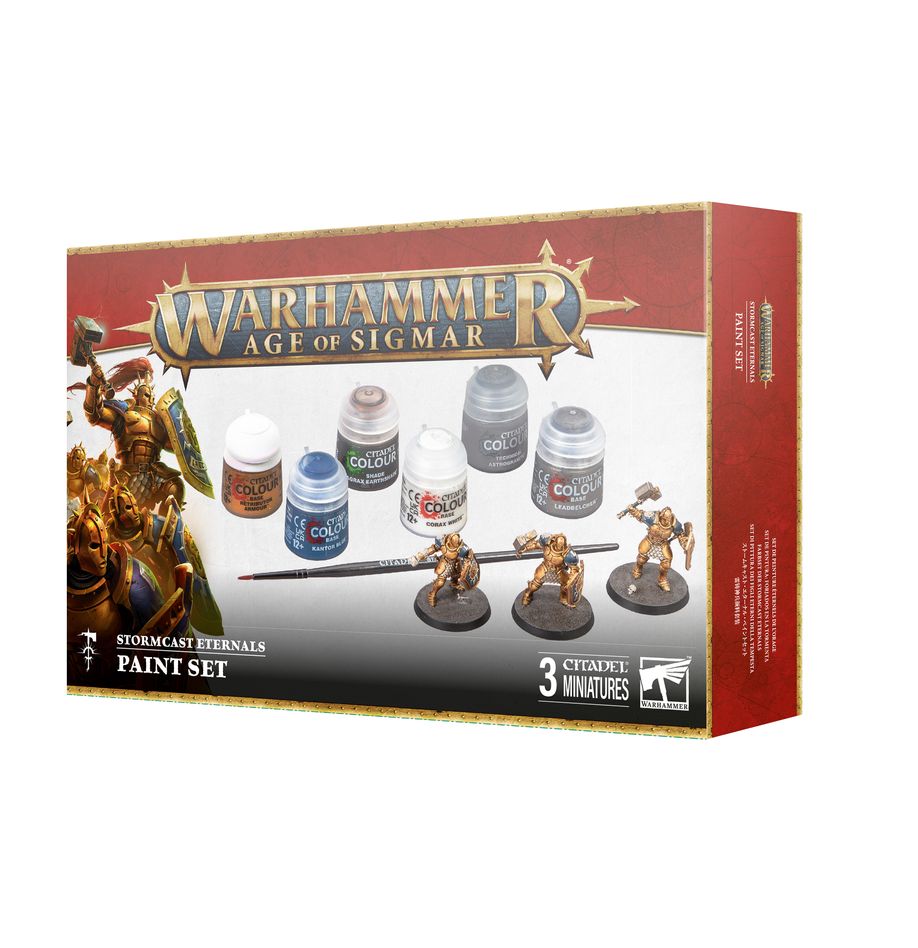 Age of Sigmar Stormcast Eternals Paint Set box front, 3 Citadel miniatures