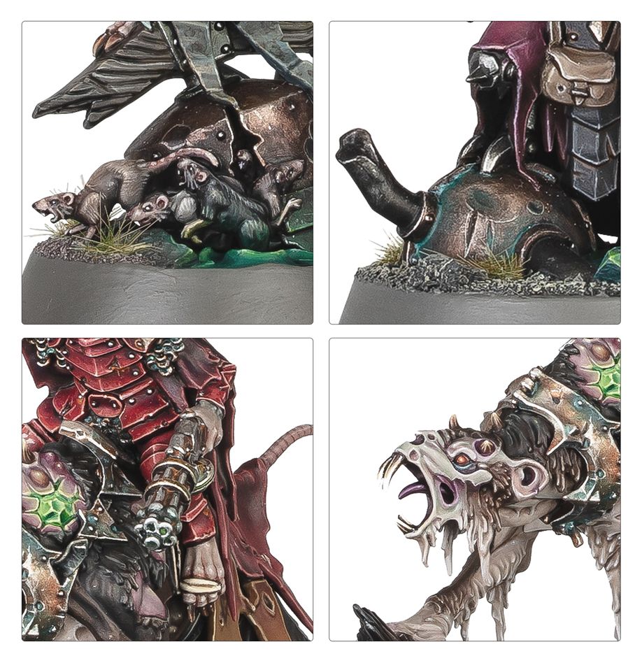 Close-ups of painted Skaven rat swarms, beast and snarling rat faces
