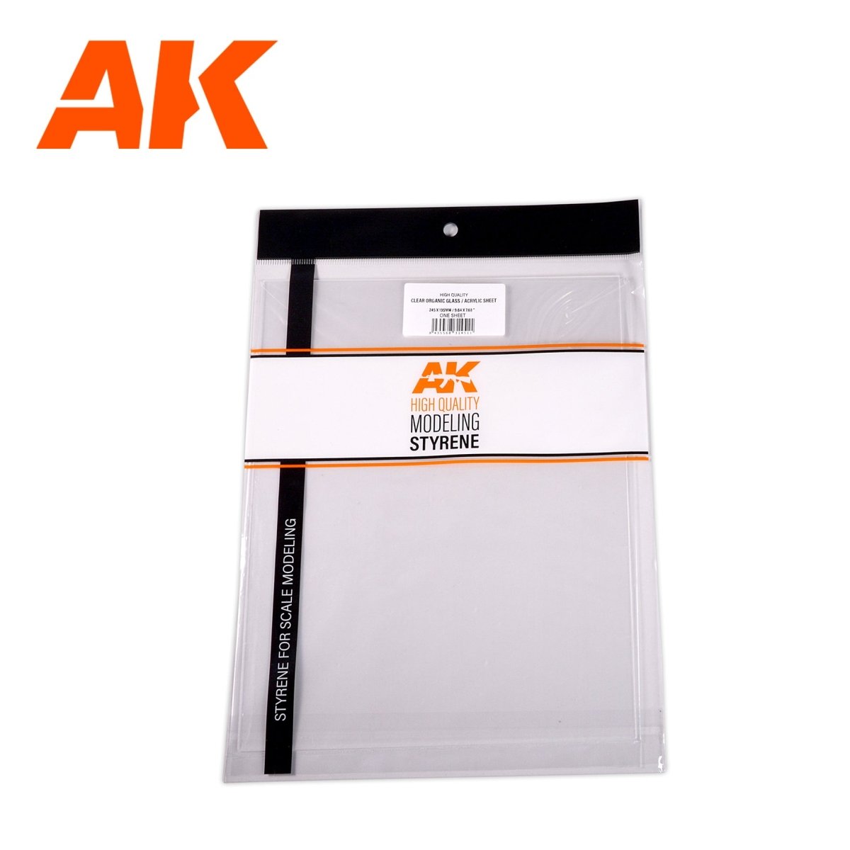 AK Interactive AK6585 0.20mm clear acrylic sheet in its resealable modelling packaging