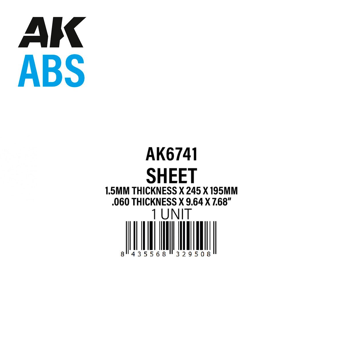 AK Interactive ABS Sheet AK6741 label, 1.5mm thick, 245 x 195mm, one sheet per pack