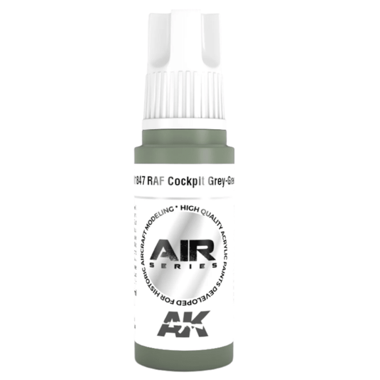 AK Interactive 3rd Generation acrylic paint RAF Cockpit Grey-Green 17ml dropper bottle
