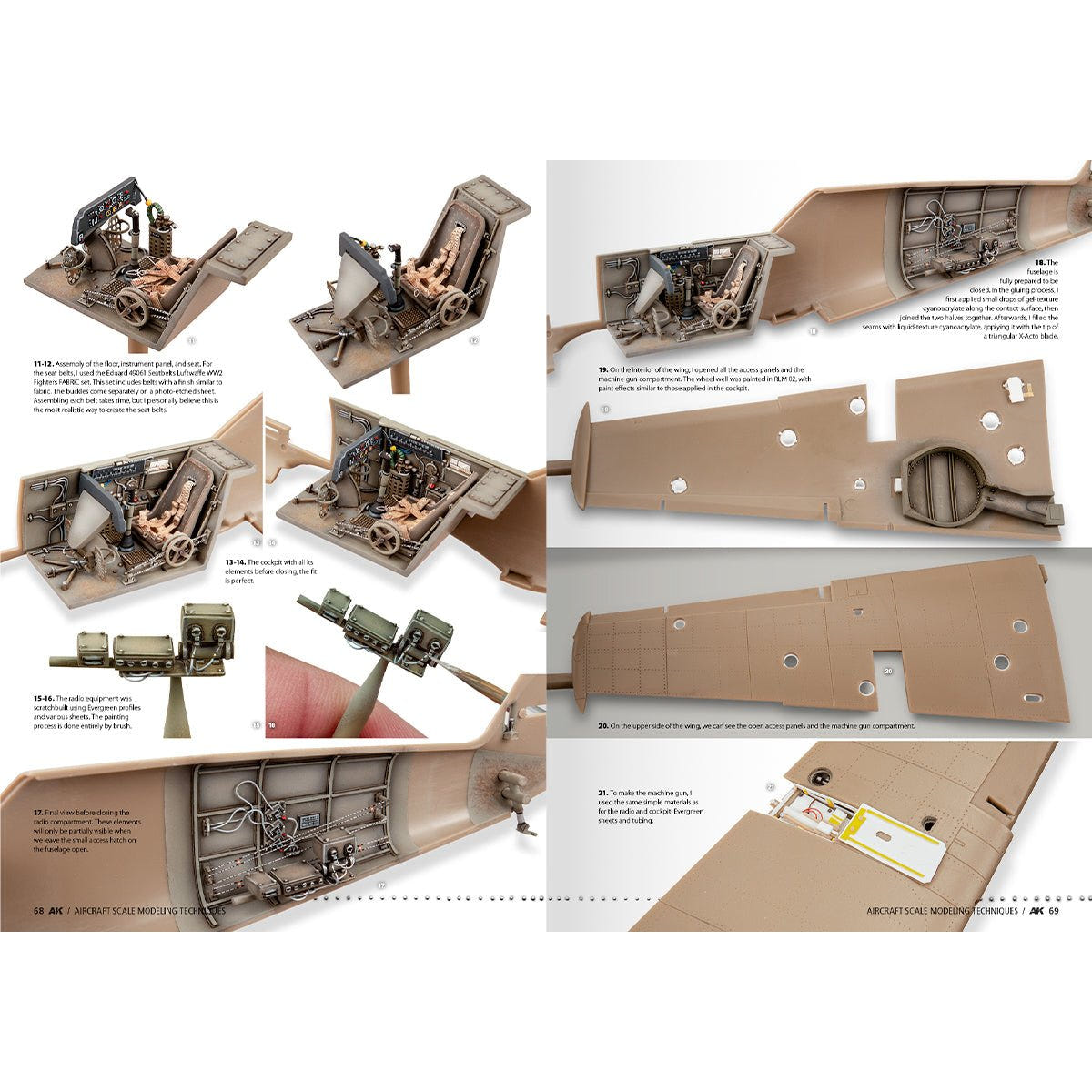 AK Interactive aircraft modelling book spread on painting cockpit sub-assemblies and wing interiors