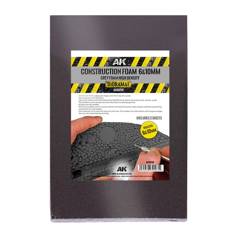 AK Interactive Black Construction Foam 6&10mm - 195 X 295 Mm (2 Sheets) modelling construction material