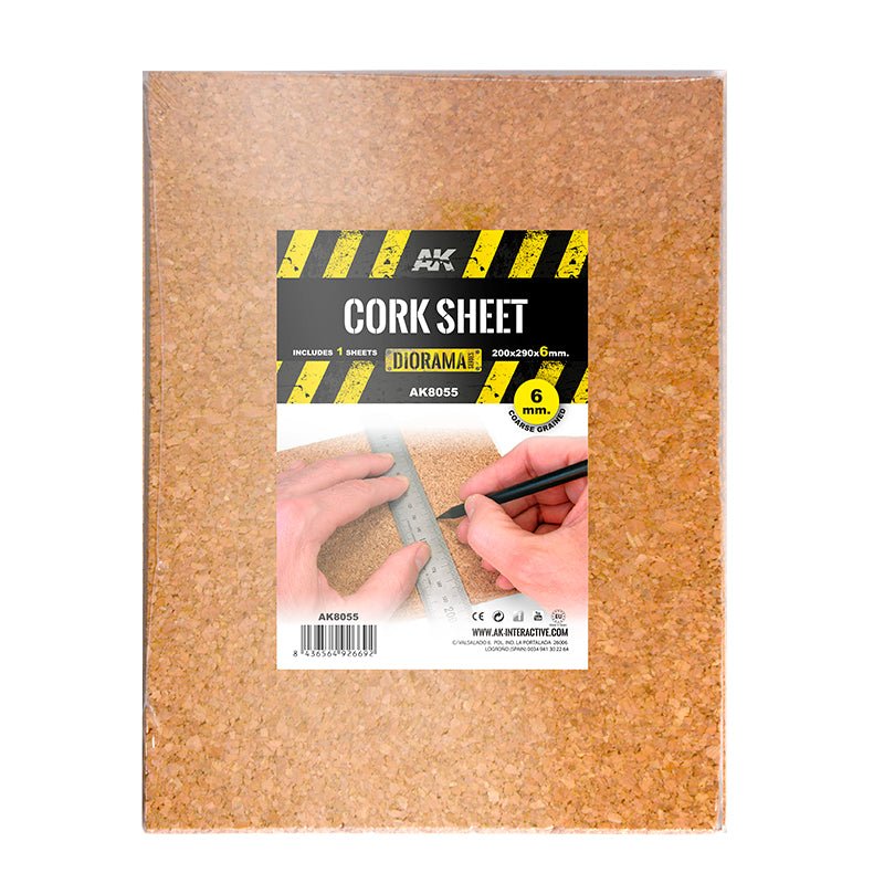 AK Interactive Cork Sheets - Coarse Grained - 200 X 290 X 6mm (1 Sheets/Laminas) modelling construction material