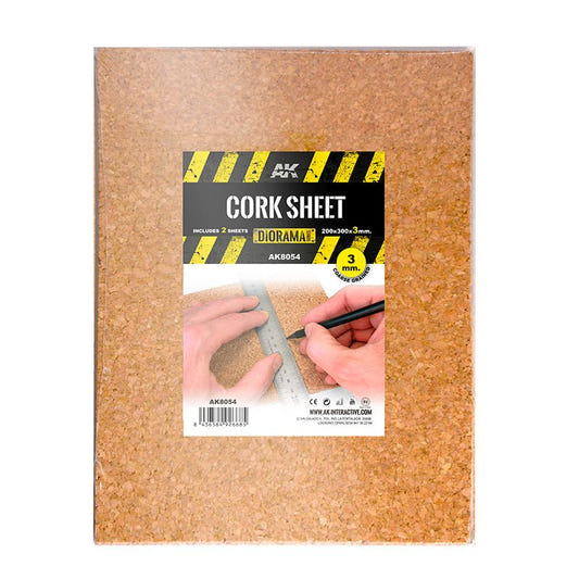 AK Interactive Cork Sheets - Coarse Grained - 200 X 300 X 3mm (2 Sheets/Laminas) modelling construction material